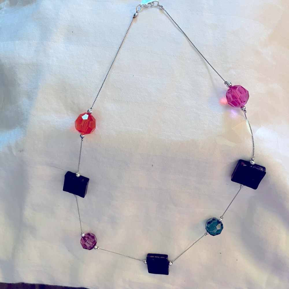 Sterling silver and multicolored geometric bead necklace